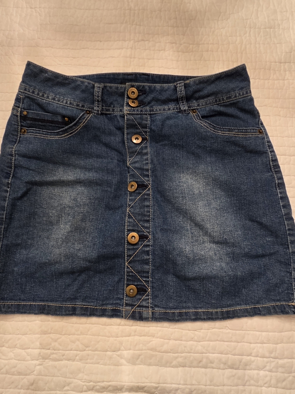 Denim Button-Front Mini Skirt - Blue Size 4